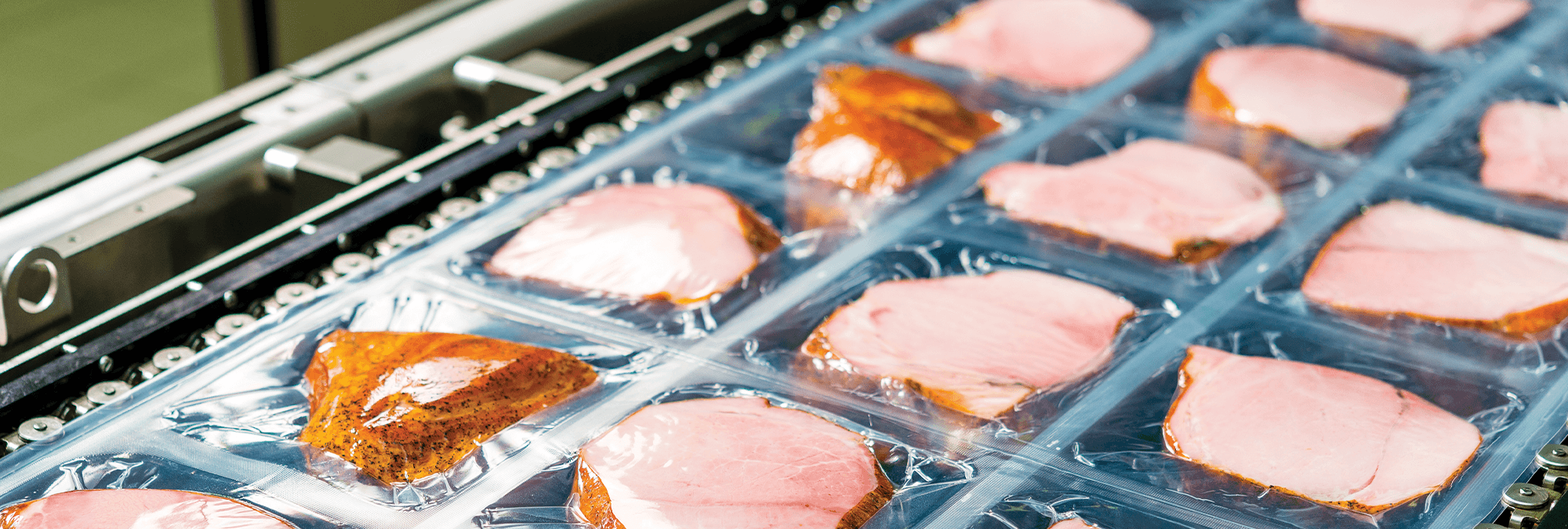 sealed ham on conveyor belt