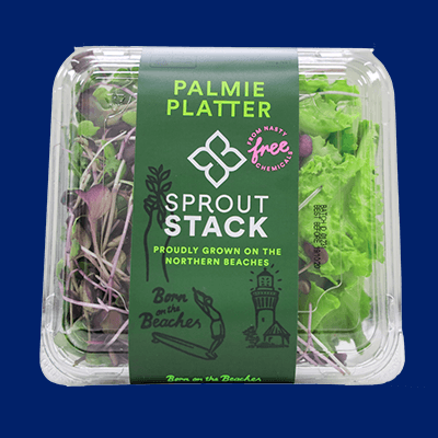 sprout stack label in solid blue background